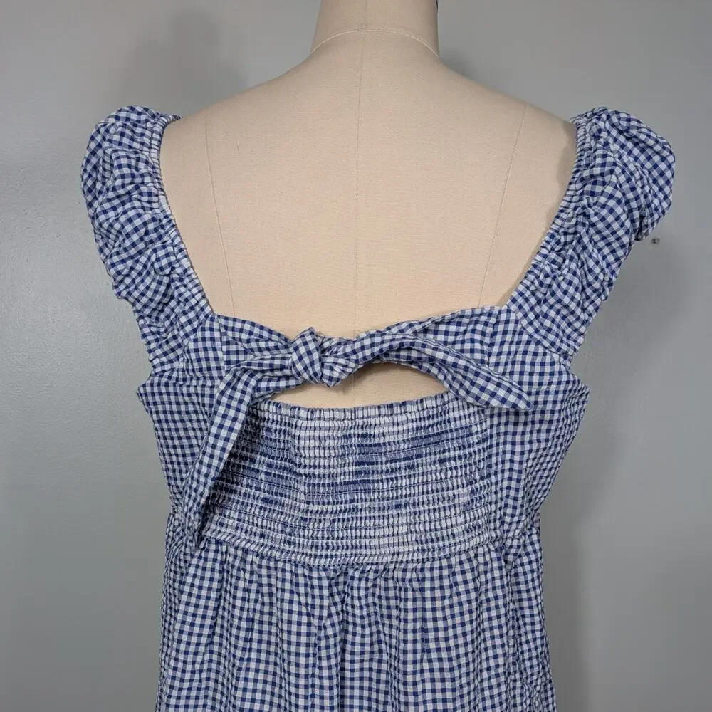 Old Navy Gingham Maxi Dress Xl Blue White Tiered Cottagecore Picnic Oz Dorothy - Picture 2 of 12
